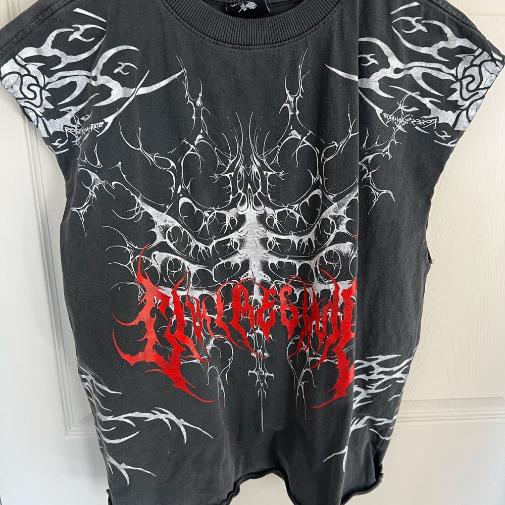 Civil Regime Edgy Muscle Tank with Red and White Design